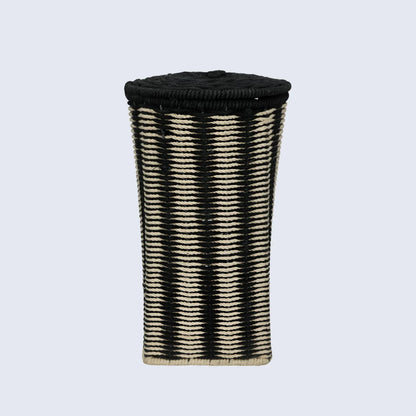 woven-beige-black-laundry-basket-with-handles-11x18