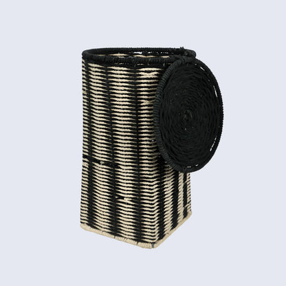 woven-beige-black-laundry-basket-with-handles-11x18