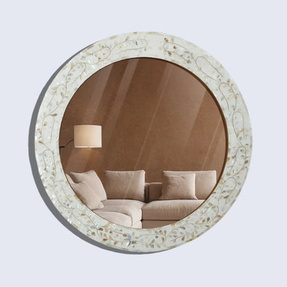make to order mother of pearl resin inlay wall hanging mirror frame 22 dia