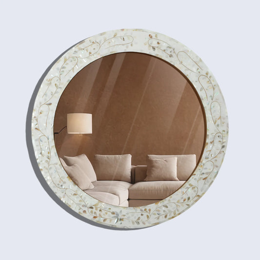 make to order mother of pearl resin inlay wall hanging mirror frame 22 dia