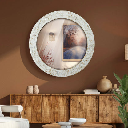 make to order mother of pearl resin inlay wall hanging mirror frame 22 dia