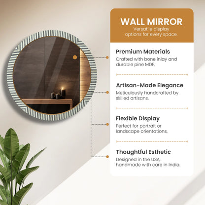 Wall Mirror Round Chevron Art Inspired  Bone Inlay Wall Hanging Mirror Frame,  24" Dia