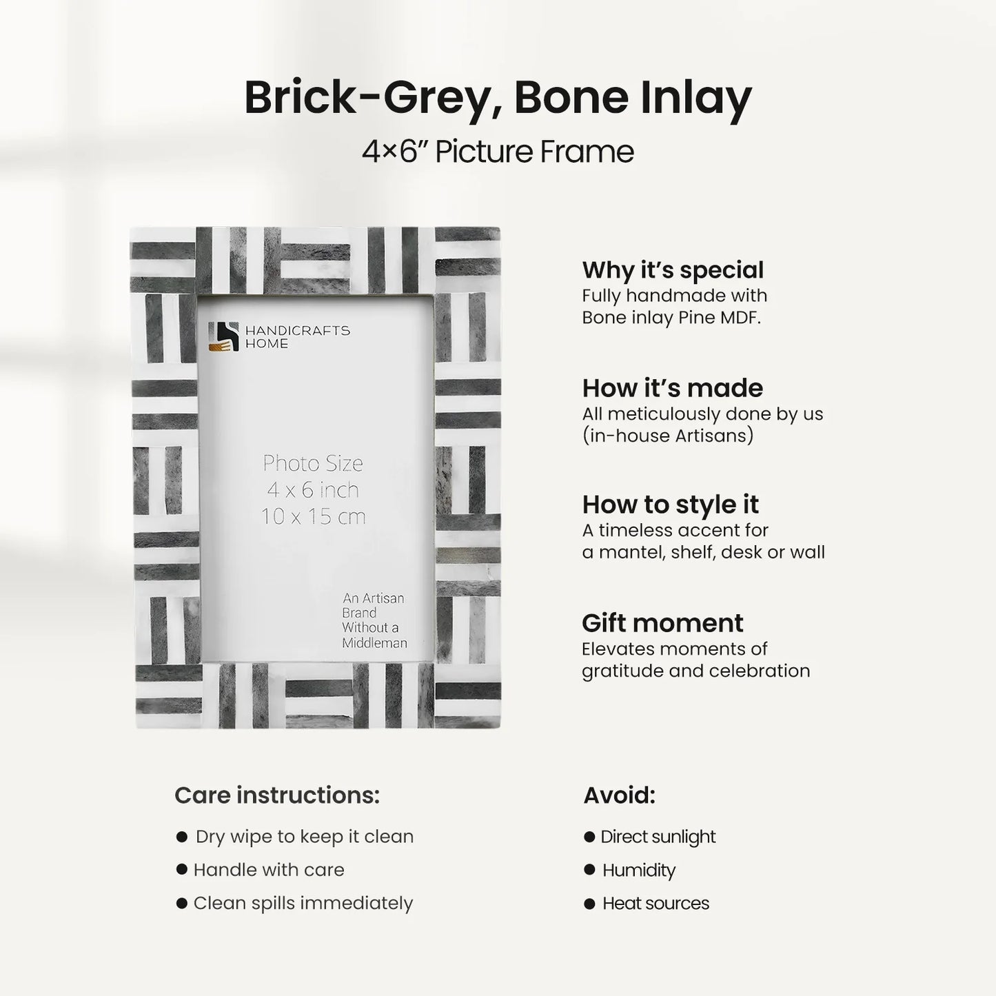 Grey Bone Inlay Grid Block Decor Picture Frame 4x6 5x7