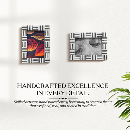 Grey Bone Inlay Grid Block Decor Picture Frame 4x6 5x7