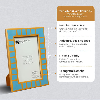 Turquoise Resin Inlay Picture Frame | Classic Block Stripe | 4x6 5x7