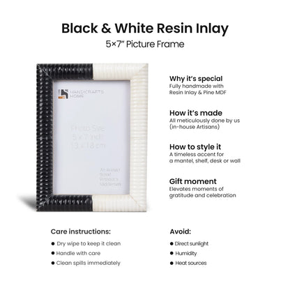 Black White Resin Hand Carved Ridge Picture Frame 4x6 5x7
