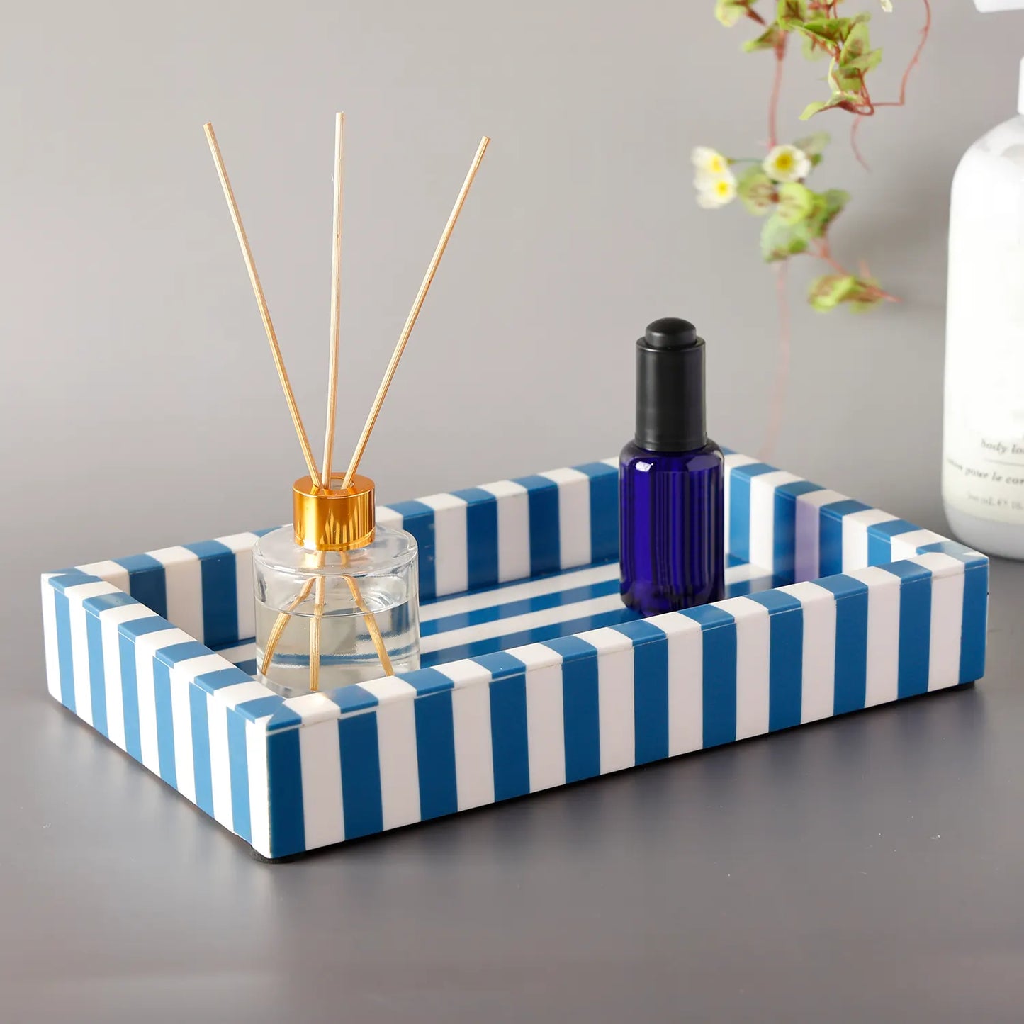 Blue Ivory Resin Inlay Vanity Tray 10x6 Guest Bathroom Decor