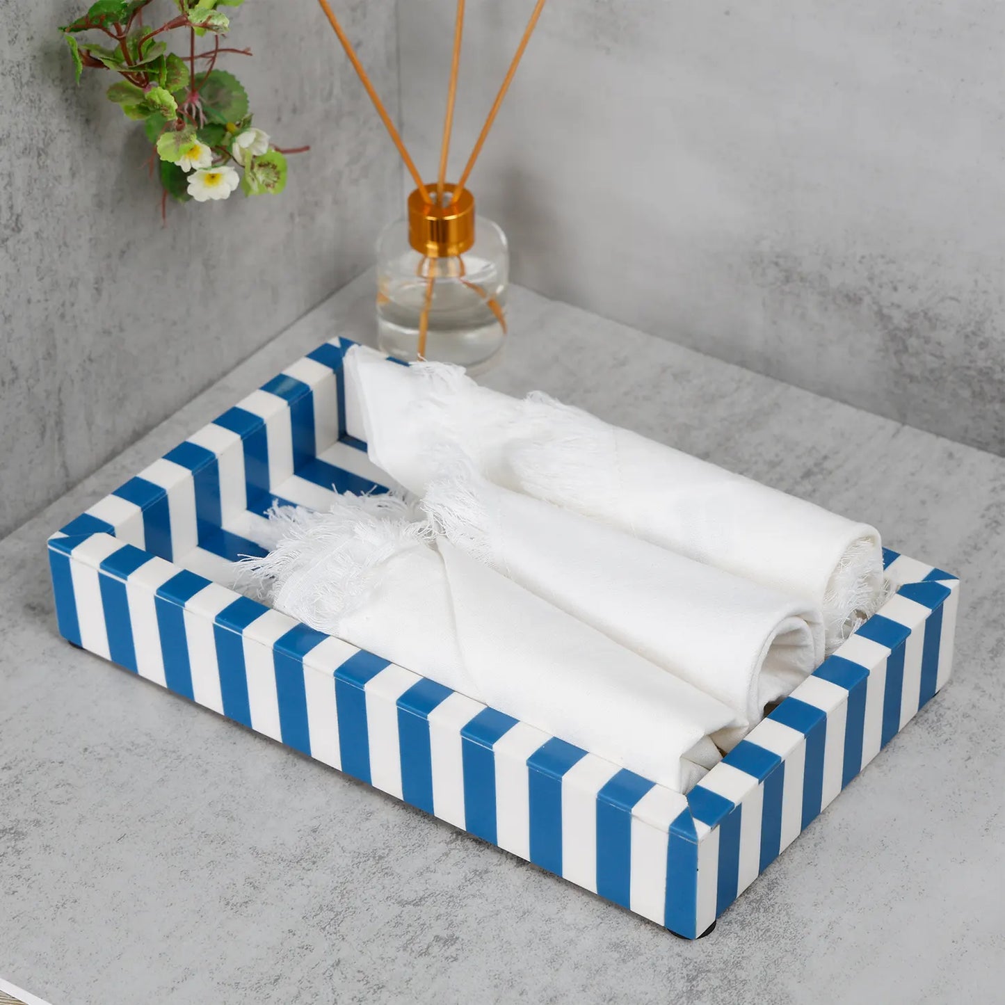 Blue Ivory Resin Inlay Vanity Tray 10x6 Guest Bathroom Decor