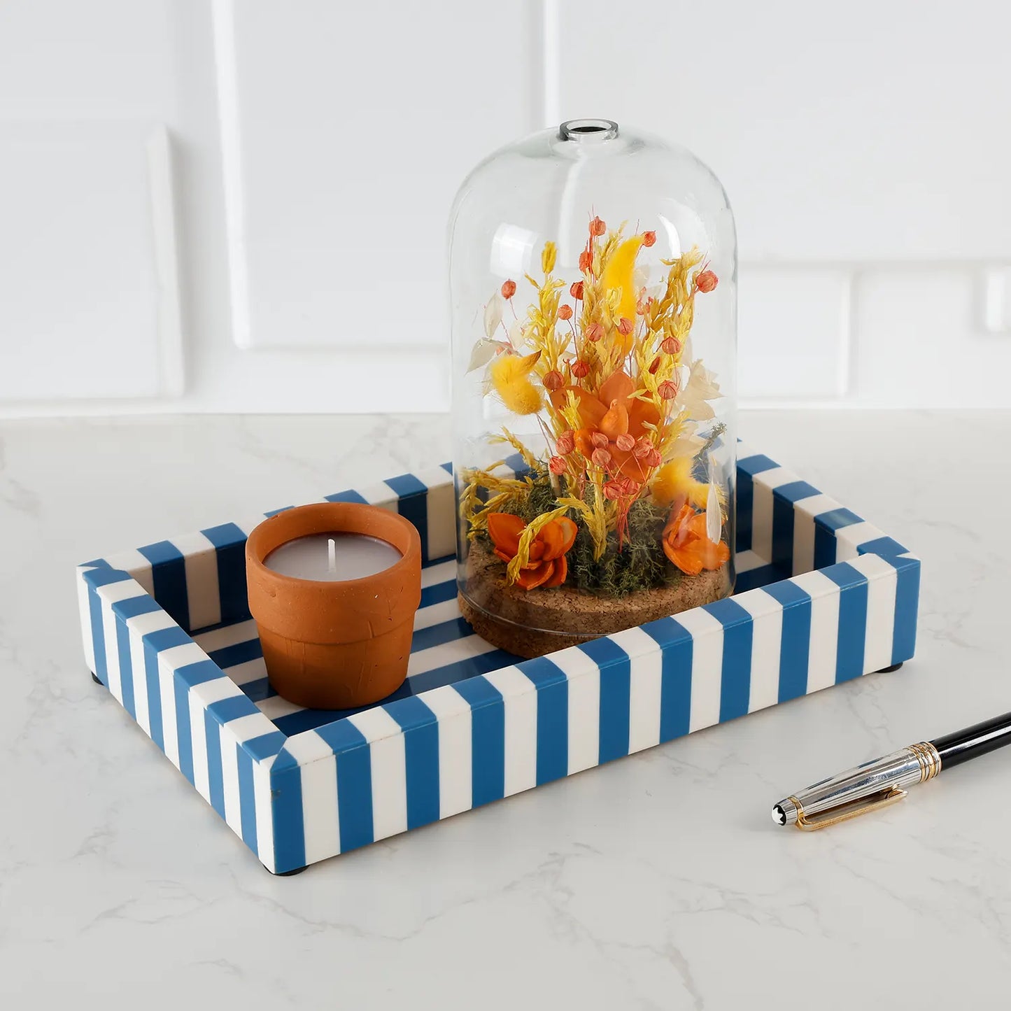 Blue Ivory Resin Inlay Vanity Tray 10x6 Guest Bathroom Decor