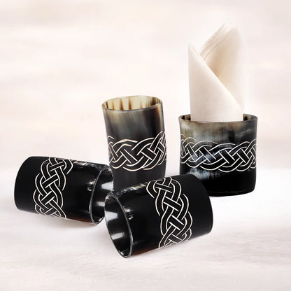 Whiskey Shot Cups Set Knot Pattern Real Ox Horn 6.5 oz, Pack 4, 8 & 12