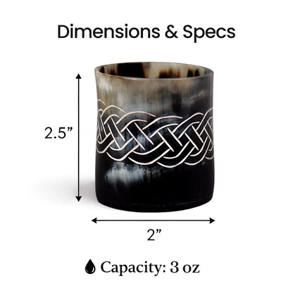 Whiskey Shot Cups Set Knot Pattern Real Ox Horn 6.5 oz, Pack 4, 8 & 12