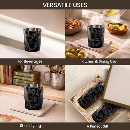 Whiskey Shot Cups Set Eternal Pattern Real Ox Horn 6.5 oz, Pack 4, 8 & 12