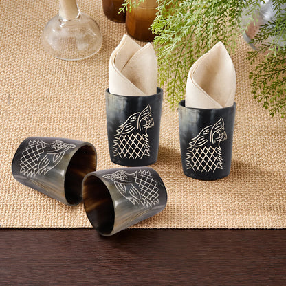 Whiskey Shot Cups Set Viking Wolf Pattern Real Ox Horn 6.5 oz, Pack 4, 8 & 12