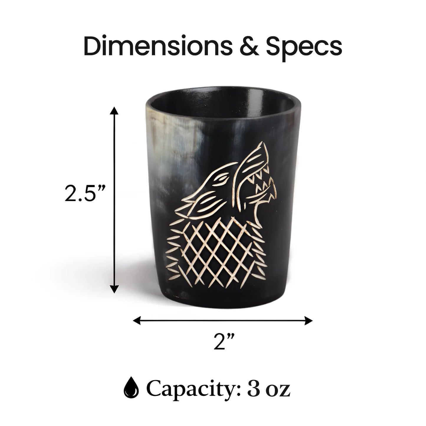 Whiskey Shot Cups Set Viking Wolf Pattern Real Ox Horn 6.5 oz, Pack 4, 8 & 12
