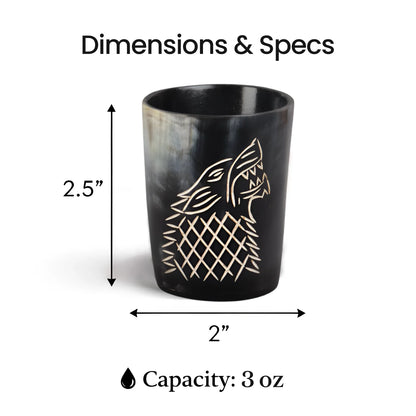 Whiskey Shot Cups Set Viking Wolf Pattern Real Ox Horn 6.5 oz, Pack 4, 8 & 12